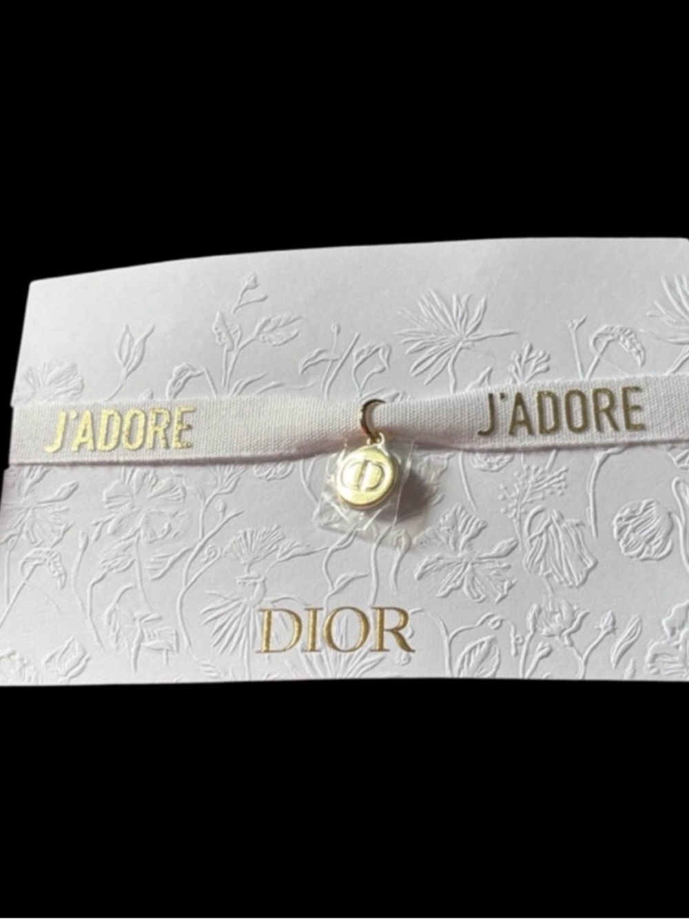 Dior J'ADORE White Ribbon Bracelet with Gold Charm